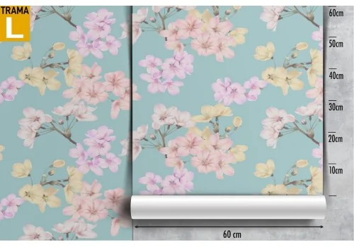 Wallpaper with pink and yellow flowers, nature pattern from the '70s. 2