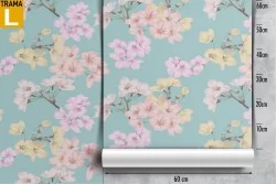 Wallpaper with pink and yellow flowers, nature pattern from the '70s.