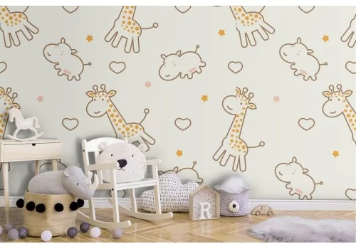 Carta da Parati giraffe ippopotami natura animali bambini.