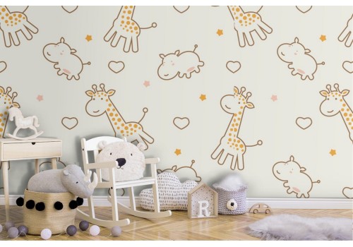 Giraffe hippopotamus nature animals children wallpaper.
