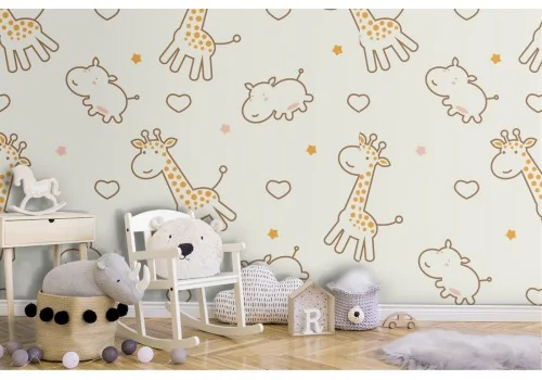 Giraffe hippopotamus nature animals children wallpaper.