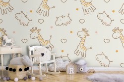 Carta da Parati giraffe ippopotami natura animali bambini.