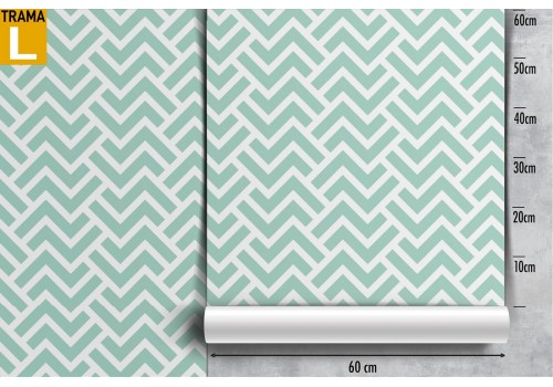 Wallpaper with '70s stripe pattern in teal green. 2