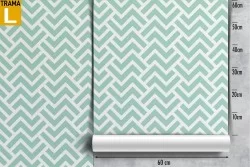 Wallpaper with '70s stripe pattern in teal green.