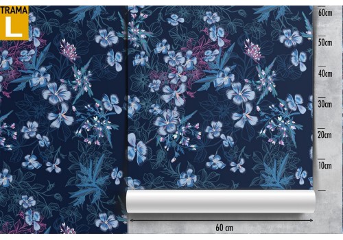Wallpaper with blue leaves and flowers abstract decoration. 2