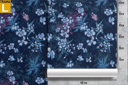 Carta da Parati foglie e fiori blu decorazione astratta.