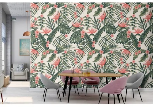 Tropical leaves and flowers wallpaper abstract nature.