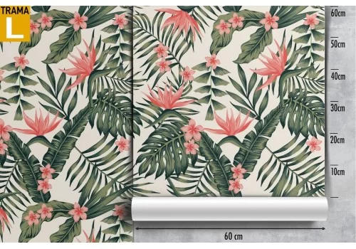 Carta da Parati foglie e fiori tropicali natura astratta. 2