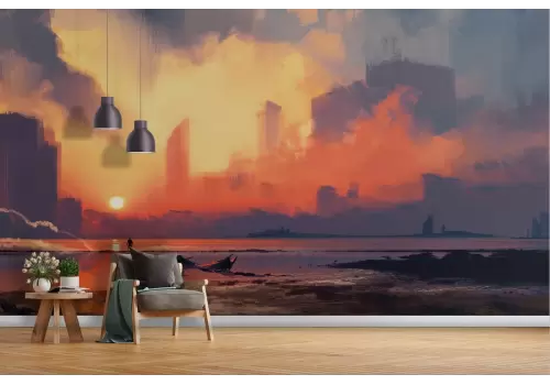 Carta da Parati illustrazione paesaggio città 2