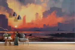 Carta da Parati illustrazione paesaggio città