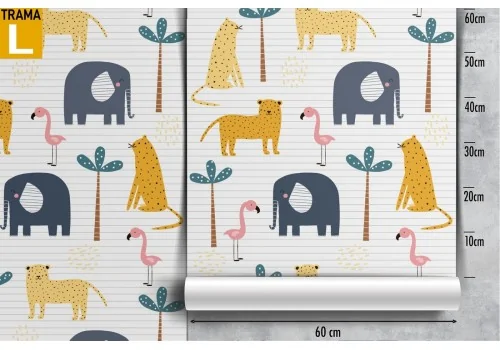 Wallpaper with stylized elephants and tigers for children. 2