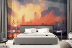 Carta da Parati Alba Tramonto Città Fantasy e Dark