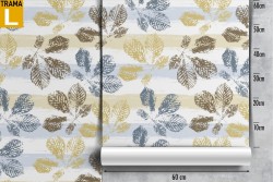 Wallpaper with stylized leaves and stripe pattern from the '70s.