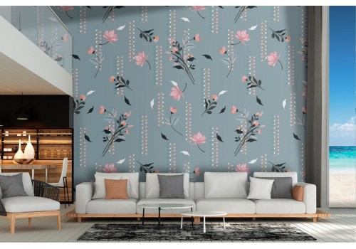 Wallpaper with stylized leaves and flowers pattern from the '70s.