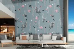 Carta da Parati foglie e fiori stilizzati pattern anni '70.