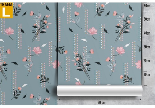 Carta da Parati foglie e fiori stilizzati pattern anni '70. 2