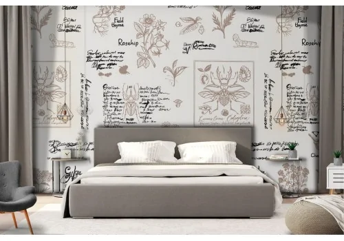 Vintage design wallpaper with anatomy flowers writings.
