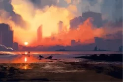 Carta da Parati Mappe Città Trasporti Paesaggi e Natura Alba Tramonto Città Fantasy e Dark