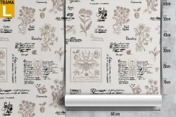 Carta da Parati scritte vintage design anatomia fiori.
