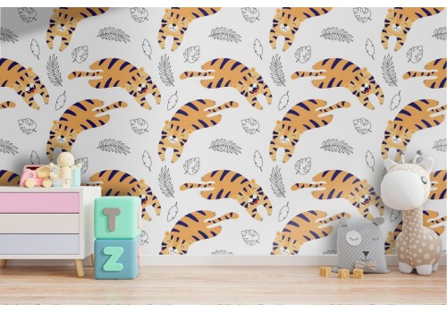 Wallpaper cat stylized animals pattern for children.