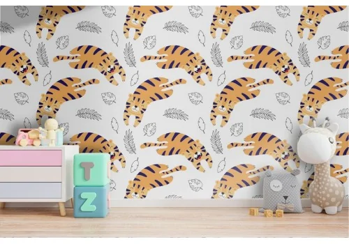 Wallpaper cat stylized animals pattern for children.