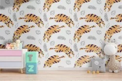 Wallpaper cat stylized animals pattern for children.