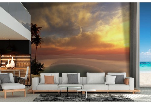 Desert oasis landscape wallpaper