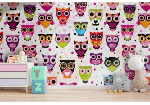 Stylized owl wallpaper decoration for children.