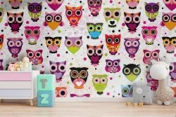 Stylized owl wallpaper decoration for children.