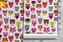 Carta da Parati gufi stilizzati decorazione bambini.