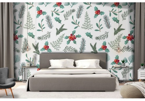 Nature leaves Christmas pattern wallpaper.