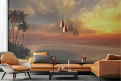 Desert oasis landscape wallpaper