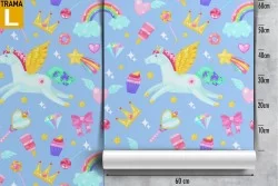 Carta da Parati unicorni e arcobaleni bambini pattern.
