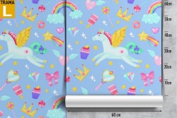Unicorns and rainbows children's wallpaper pattern.