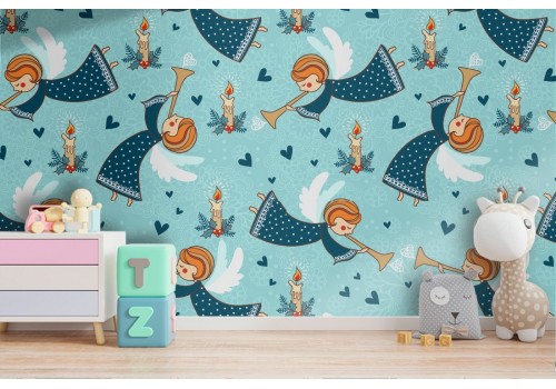 Wallpaper angels illustration children pattern.