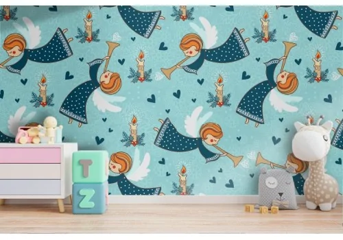 Wallpaper angels illustration children pattern.