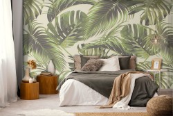 Stylized tropical leaves wallpaper pattern.