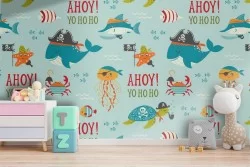 Pirate fish wallpaper decoration for children.