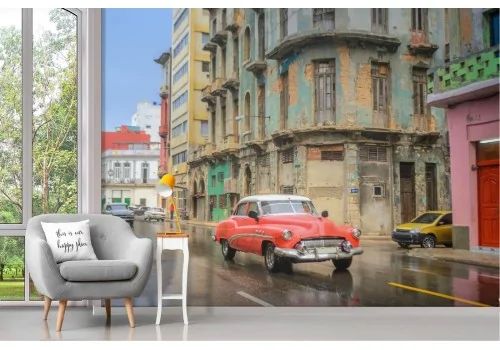 Vintage city landscape wallpaper with cars 2