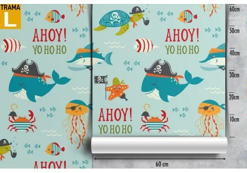 Carta da Parati pirati pesci decorazione bambini. 2