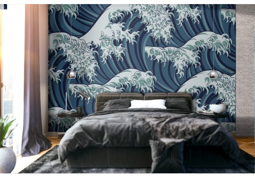 Oriental wave pattern wallpaper.