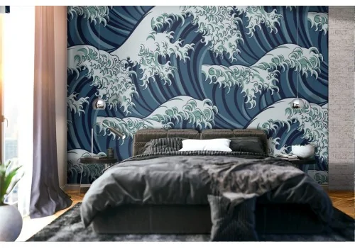 Oriental wave pattern wallpaper.