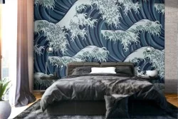 Oriental wave pattern wallpaper.