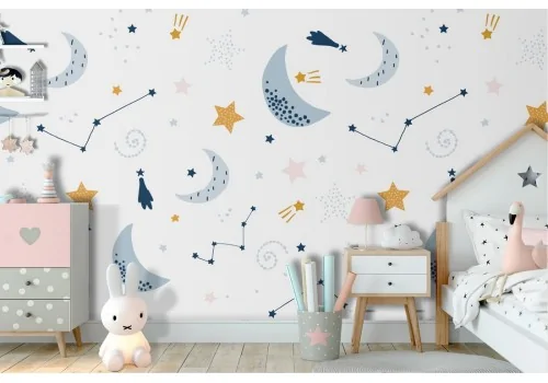Wallpaper with moons and stars decoration for children.