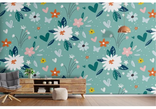 '70s nature pattern white flowers wallpaper.