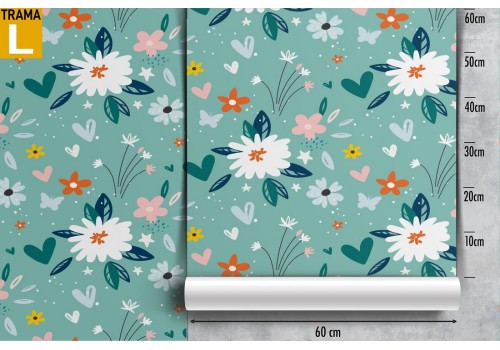 Carta da Parati fiori bianchi anni '70 natura pattern. 2