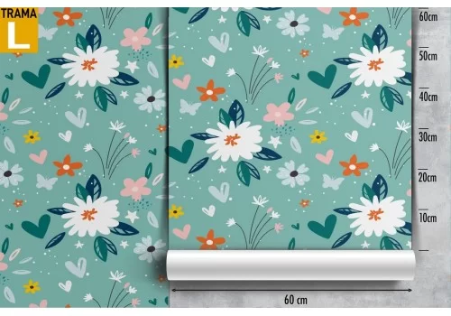 Carta da Parati fiori bianchi anni '70 natura pattern. 2