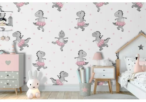 Carta da Parati dinosauri ballerine decorazione bambini.