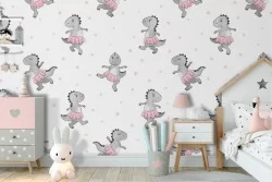 Dinosaur ballerinas wallpaper children's decoration.