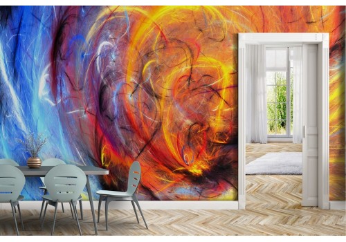 Modern wallpaper painted abstract colors red blue 2